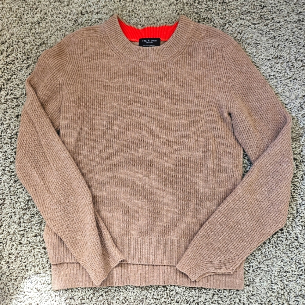 Rag & Bone Cashmere Crew Neck Sweater - Ribbed - Camel - XS - EUC